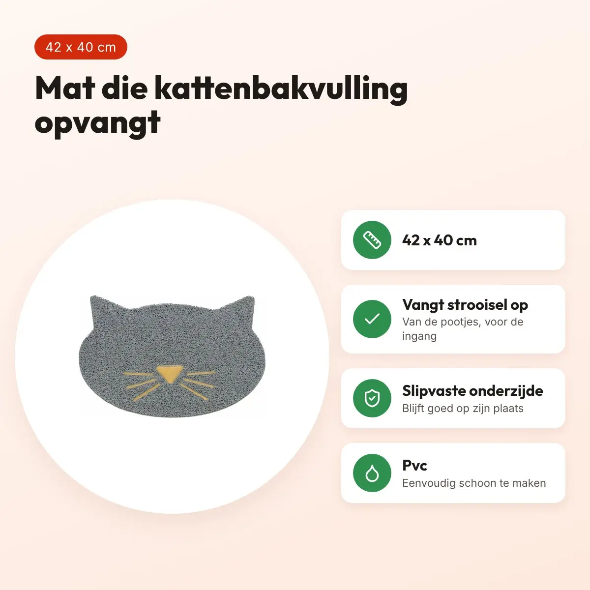 Trixie kattenbakmat kattenkop pvc lichtgrijs 42 x 40 cm – voordelen