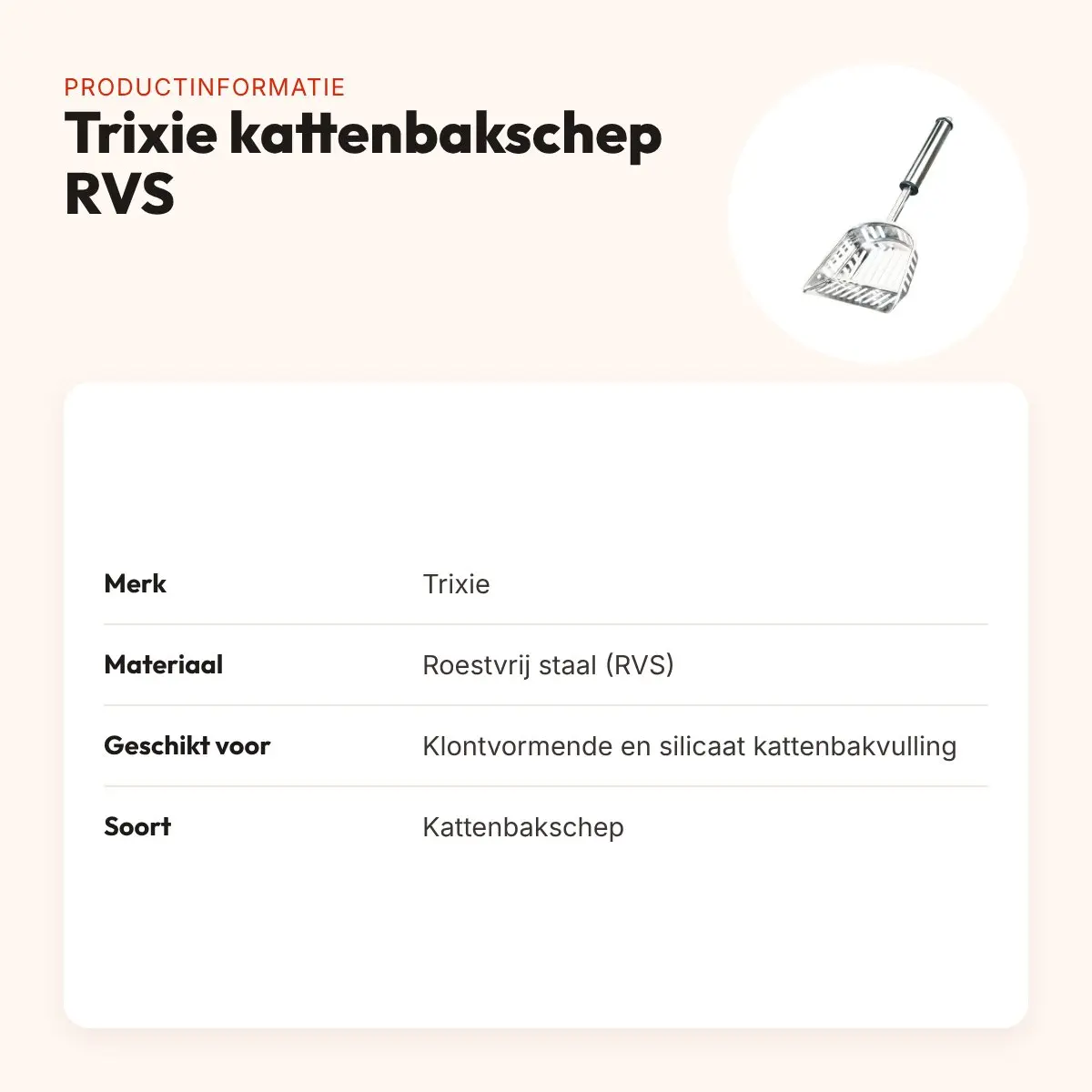 Trixie kattenbakschep RVS – voor klontvormende en silicaatvulling – productinformatie