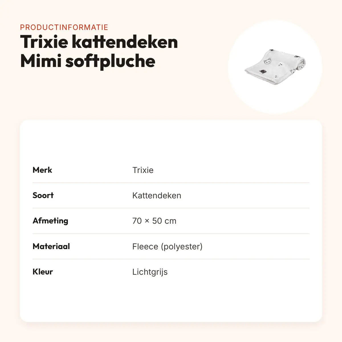 Trixie kattendeken Mimi softpluche lichtgrijs 70 x 50 cm – productinformatie