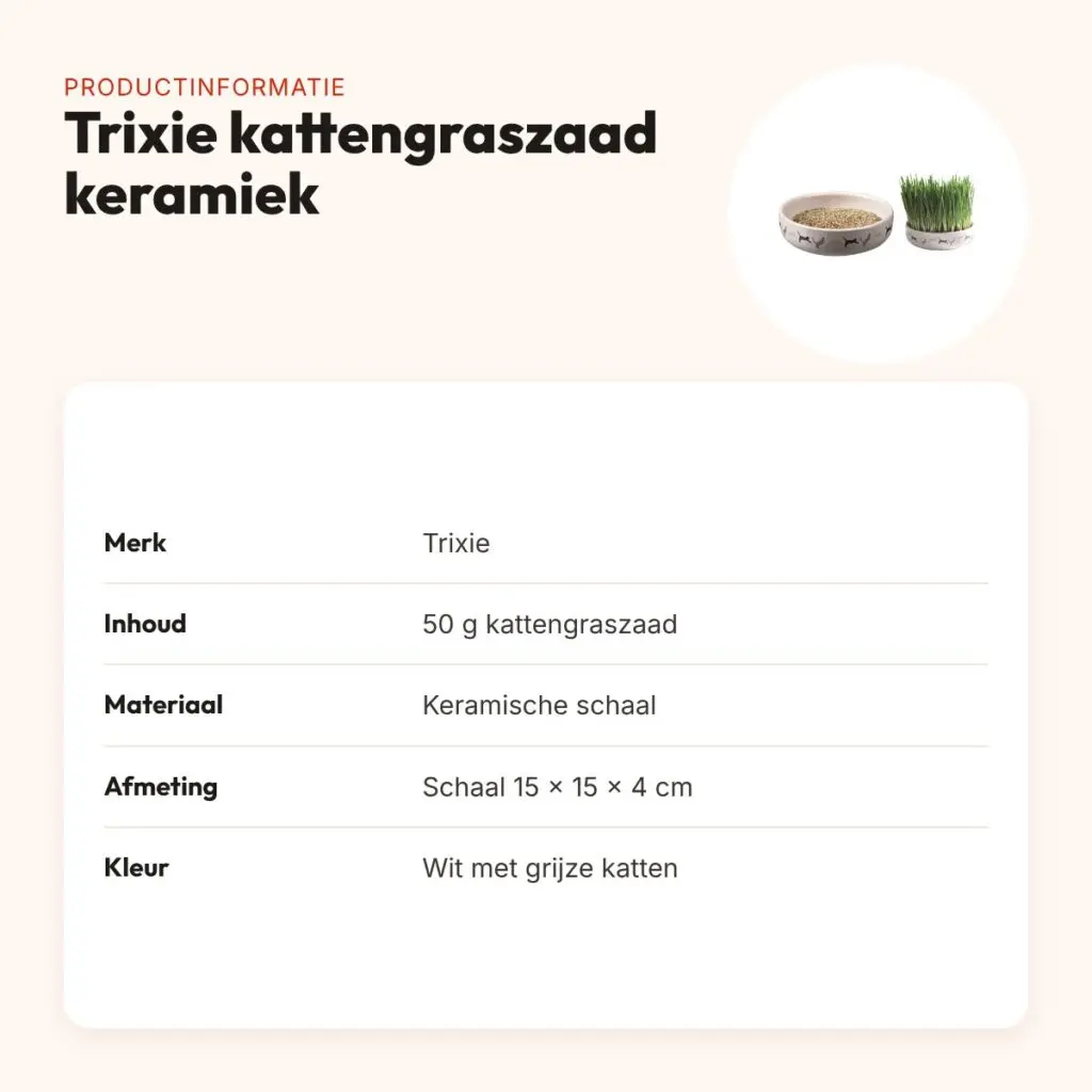 Trixie kattengraszaad 50 g in keramische schaal 15 x 15 x 4 cm – productinformatie