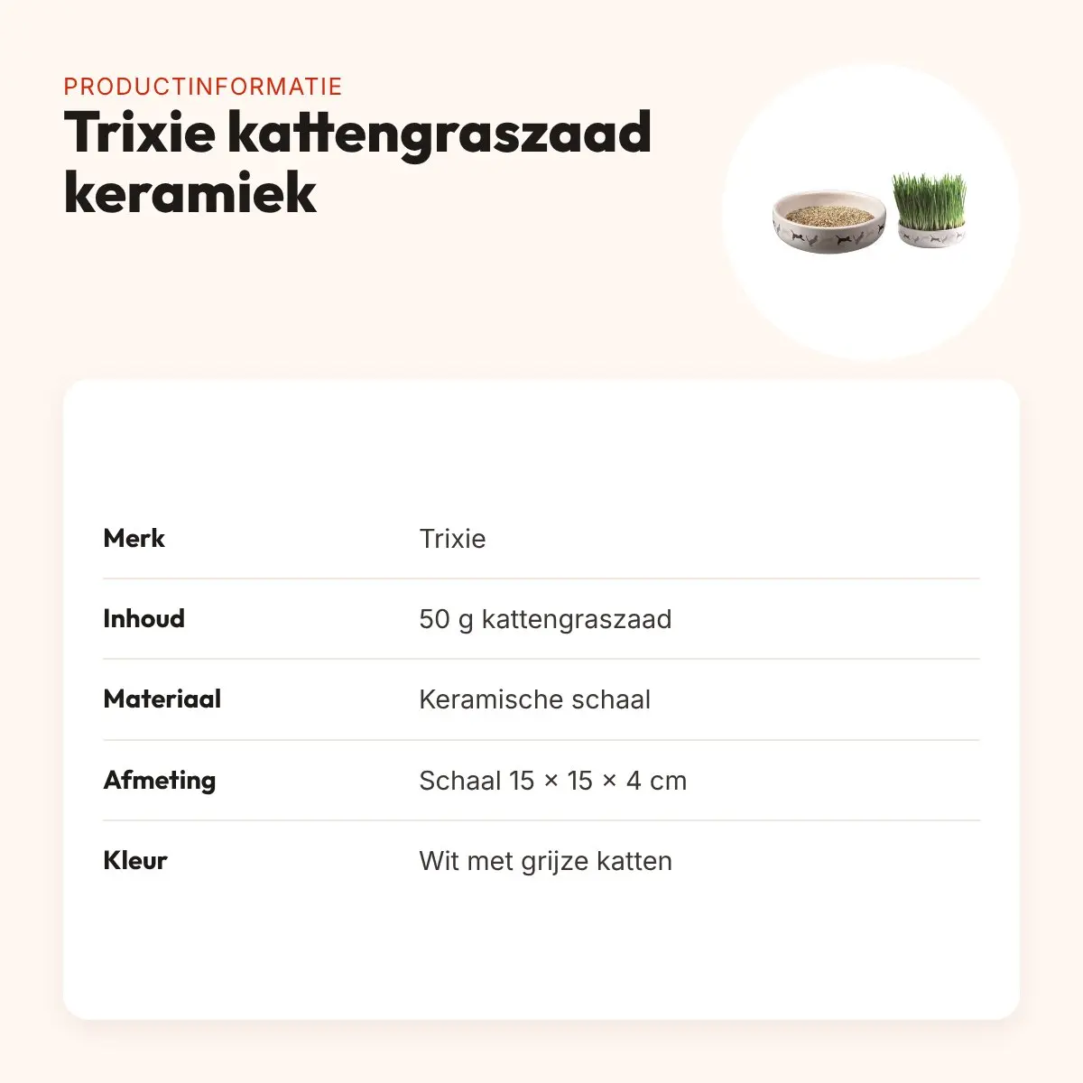 Trixie kattengraszaad 50 g in keramische schaal 15 x 15 x 4 cm – productinformatie