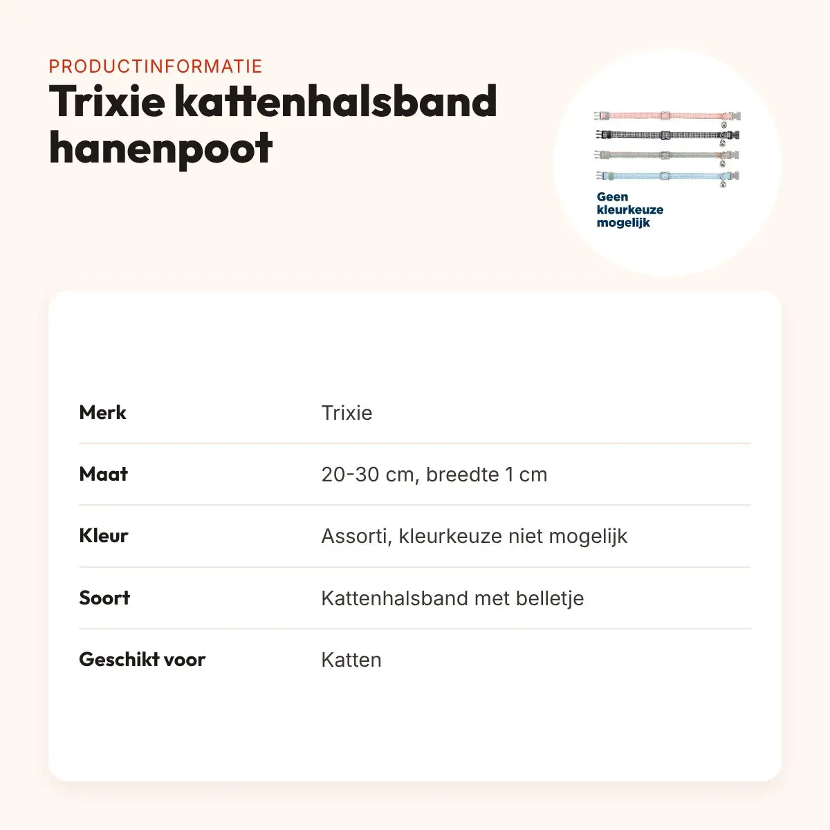 Trixie kattenhalsband hanenpootmotief assorti 20-30 x 1 cm – met belletje – productinformatie