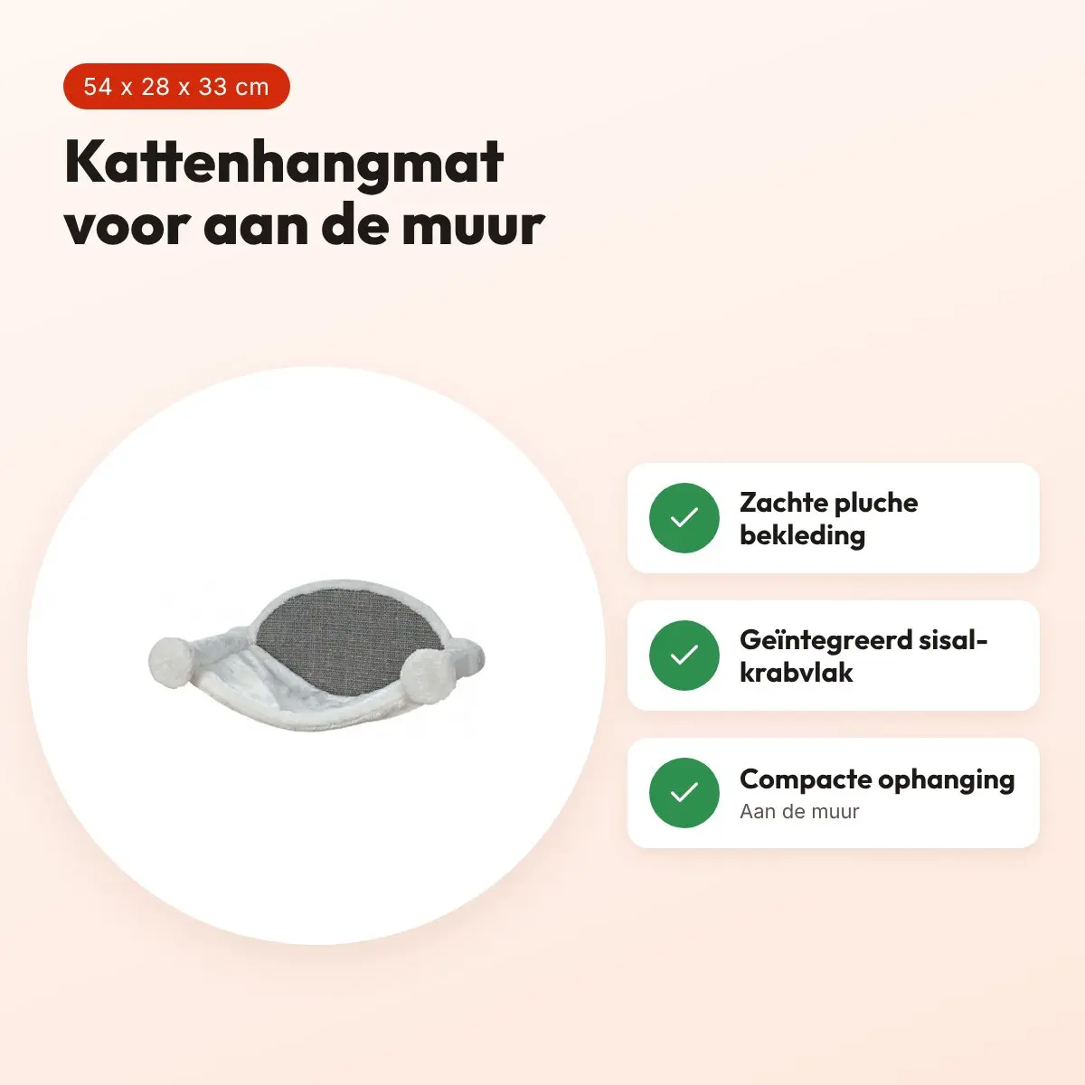 Trixie kattenhangmat voor aan de muur wit/grijs 54 x 28 x 33 cm – krabvlak – voordelen