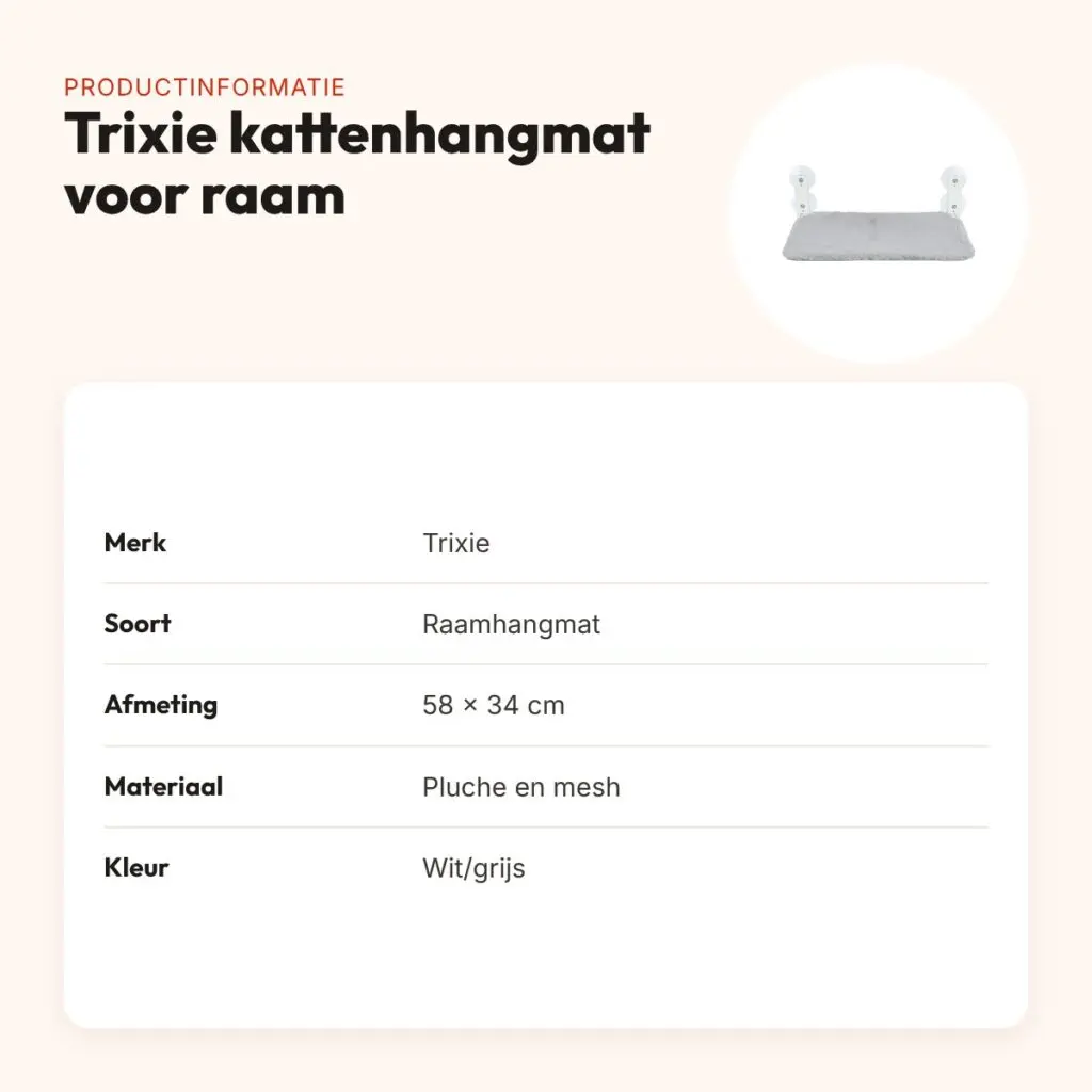 Trixie kattenhangmat voor aan het raam pluche/mesh wit/grijs 58 x 34 cm – productinformatie