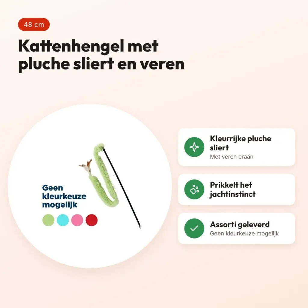 Trixie kattenhengel pluche met veren 48 cm – assorti – voordelen