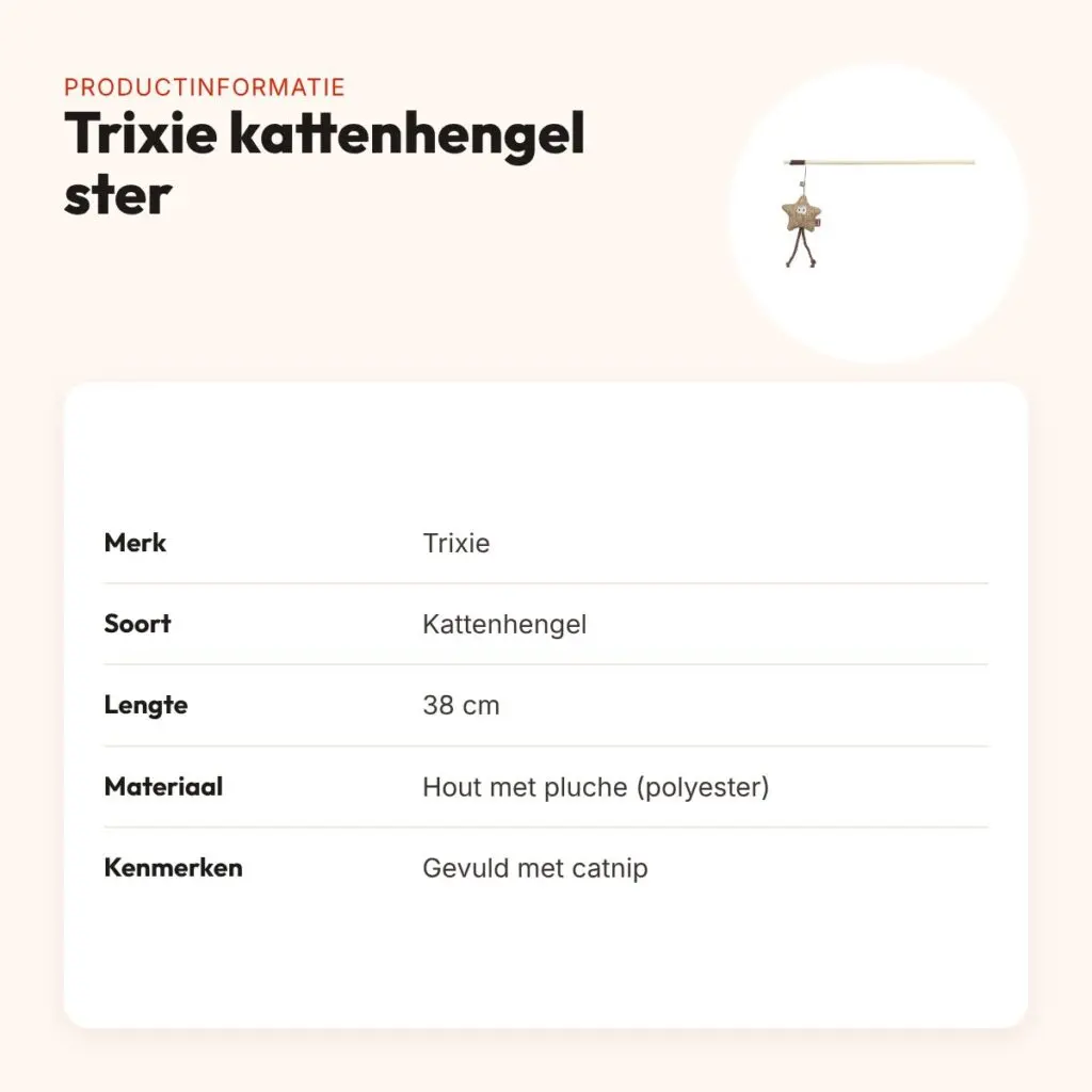 Trixie kattenhengel ster van hout en pluche met catnip 38 cm – productinformatie