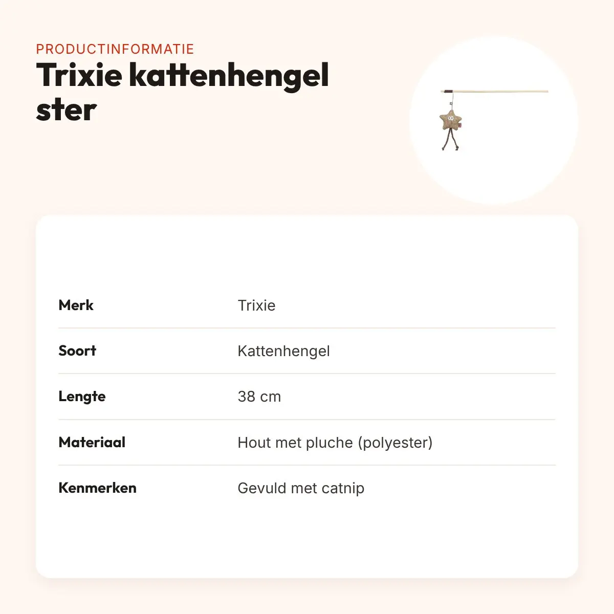 Trixie kattenhengel ster van hout en pluche met catnip 38 cm – productinformatie