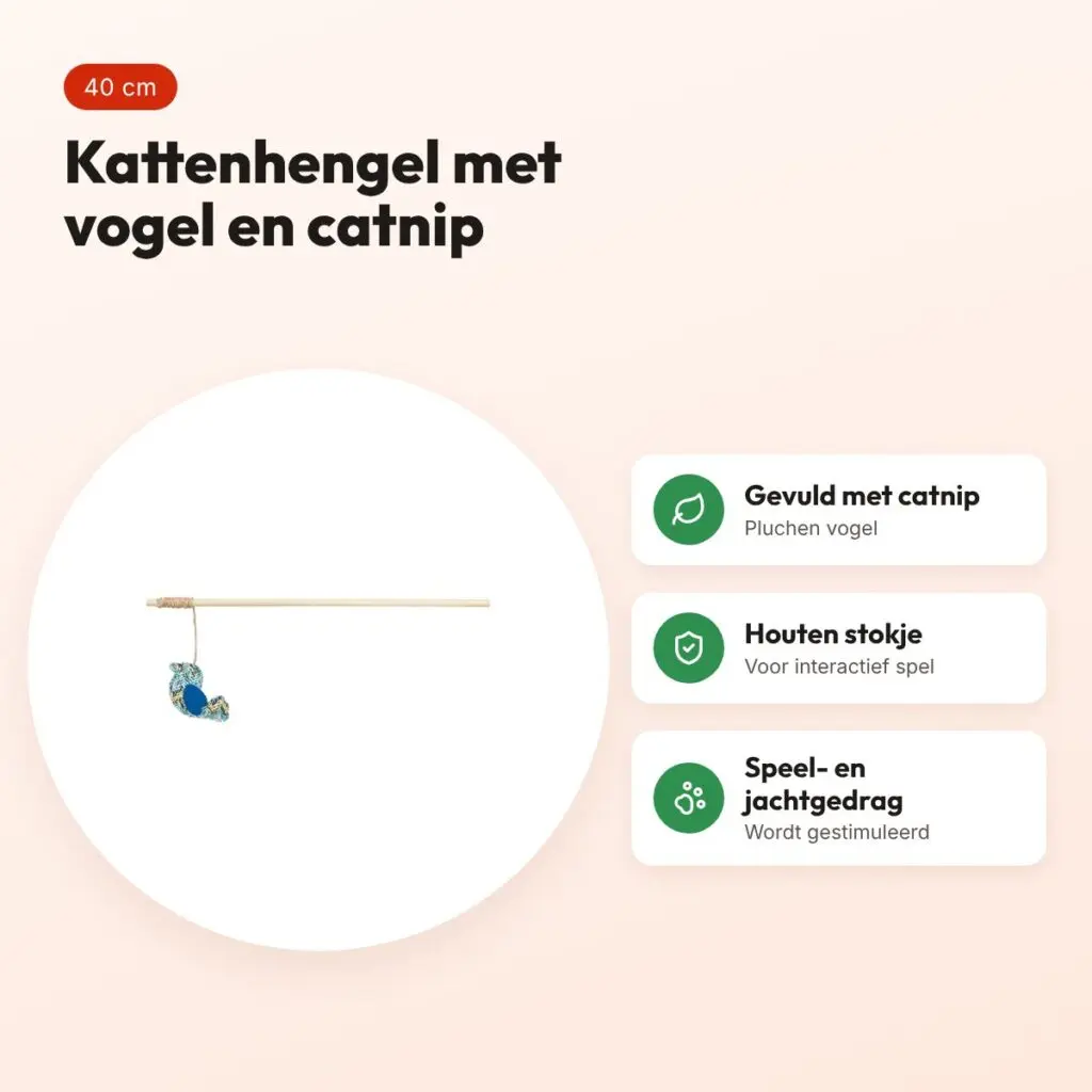 Trixie kattenhengel vogel van hout en pluche met catnip 40 cm – voordelen