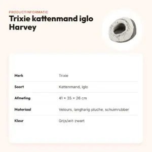 Trixie kattenmand iglo Harvey grijs/wit-zwart 41 x 35 x 26 cm – velours – productinformatie
