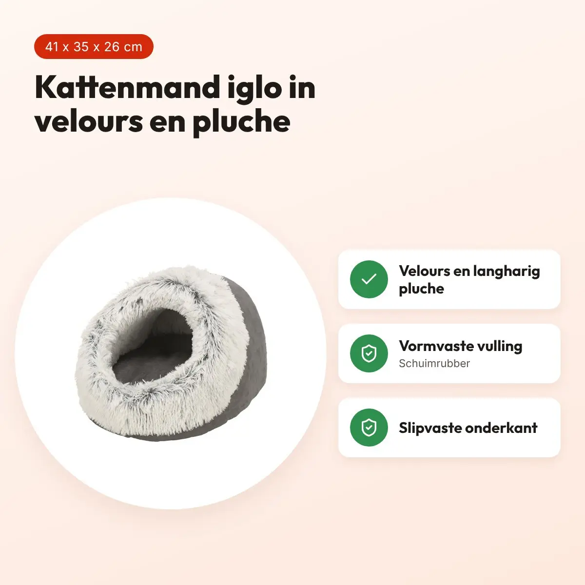 Trixie kattenmand iglo Harvey grijs/wit-zwart 41 x 35 x 26 cm – velours – voordelen