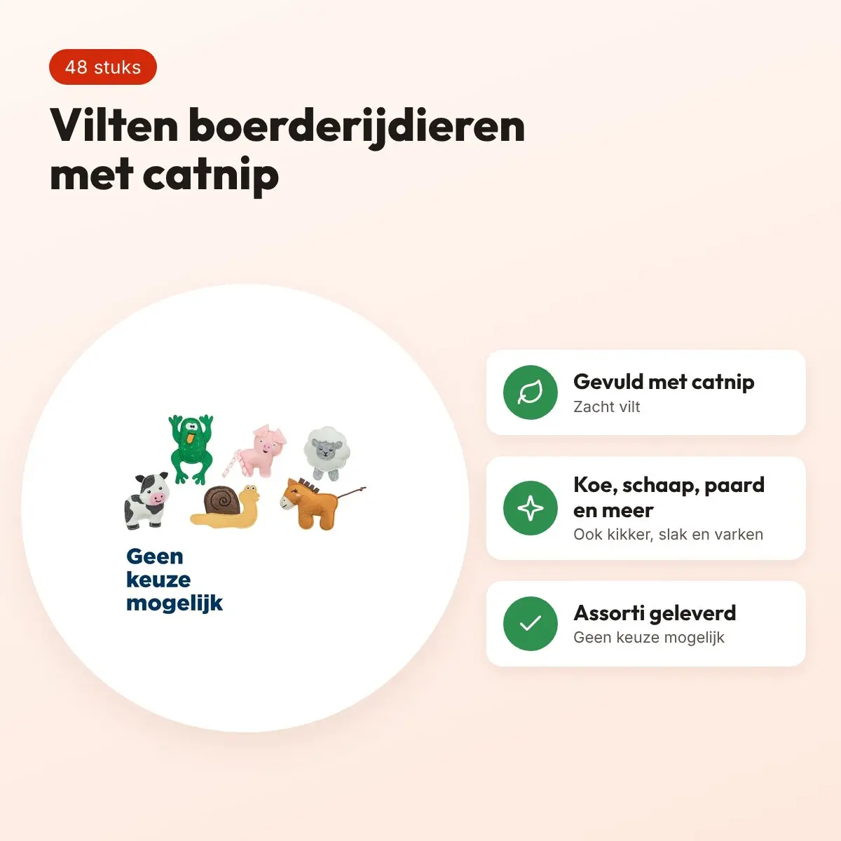 Trixie kattenspeelgoed boerderijdieren vilt met catnip 8-11 cm – 48 stuks – voordelen