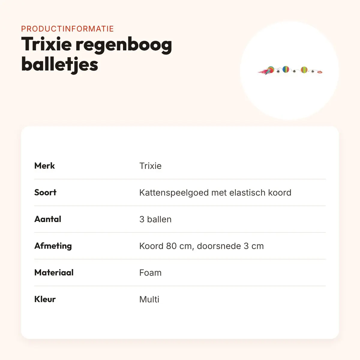 Trixie kattenspeelgoed regenboog balletjes aan elastisch koord – 3 stuks – productinformatie