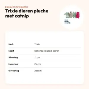 Trixie kattenspeeltje dieren pluche met catnip assorti 11 cm – productinformatie
