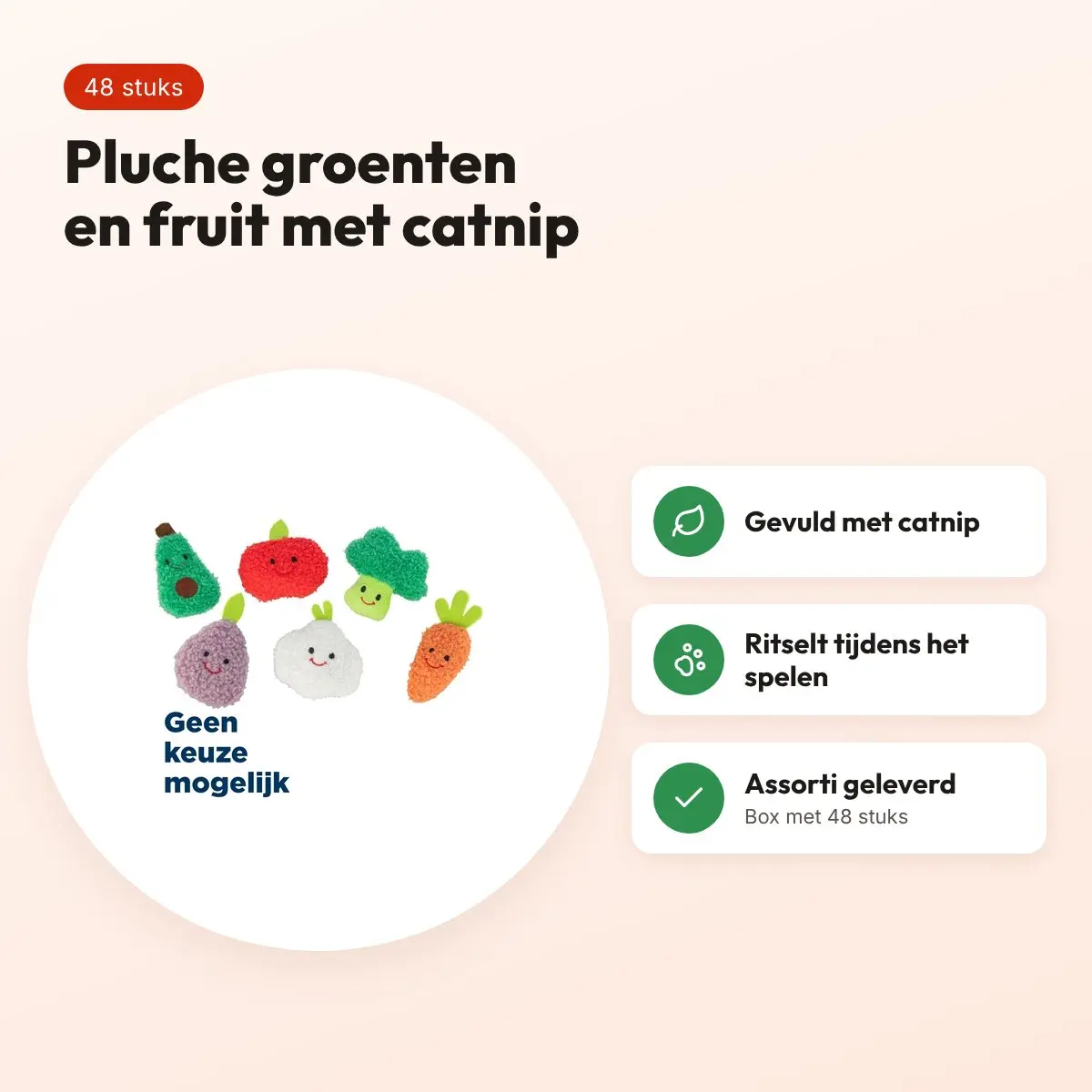 Trixie kattenspeeltje groenten en fruit pluche met catnip 11 cm – 48 stuks – voordelen