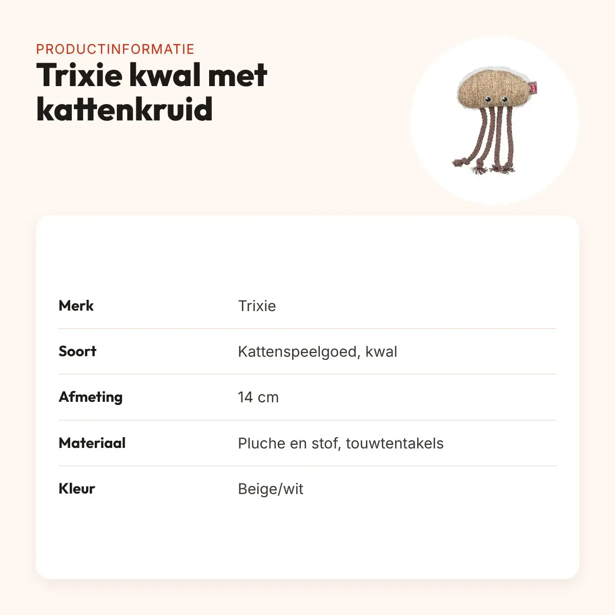 Trixie kattenspeeltje kwal pluche/stof met kattenkruid beige/wit 14 cm – productinformatie