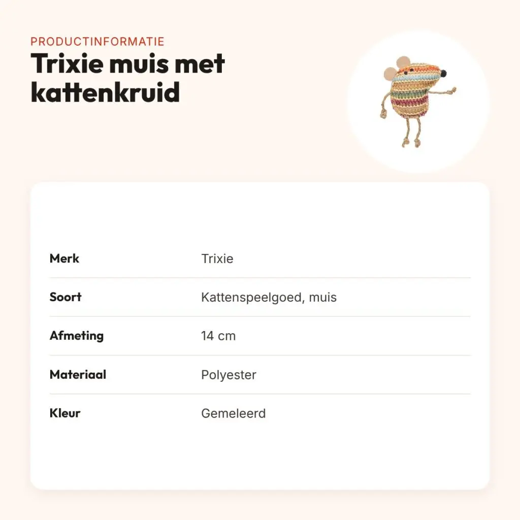 Trixie kattenspeeltje muis met kattenkruid gemeleerde kleuren 14 cm – productinformatie