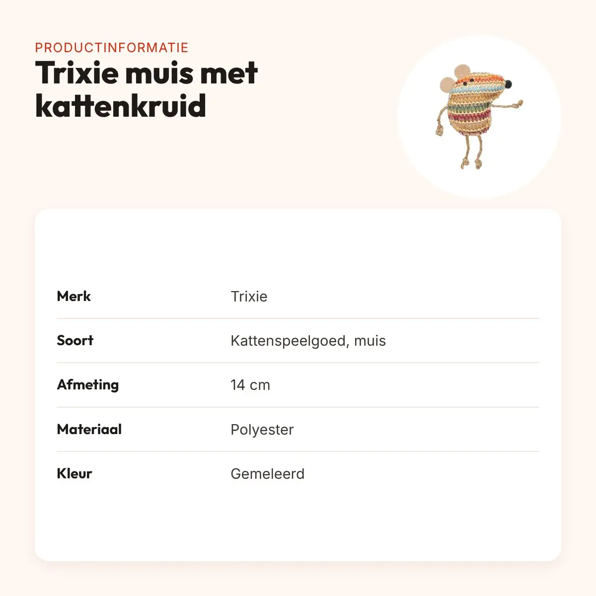 Trixie kattenspeeltje muis met kattenkruid gemeleerde kleuren 14 cm – productinformatie