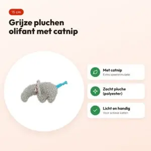 Trixie kattenspeeltje olifant pluche met kattenkruid grijs 15 cm – voordelen