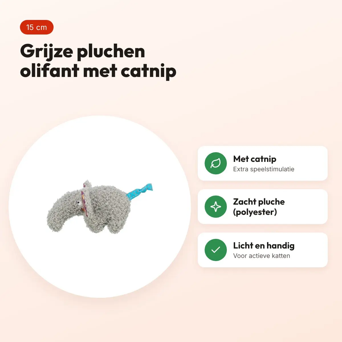 Trixie kattenspeeltje olifant pluche met kattenkruid grijs 15 cm – voordelen