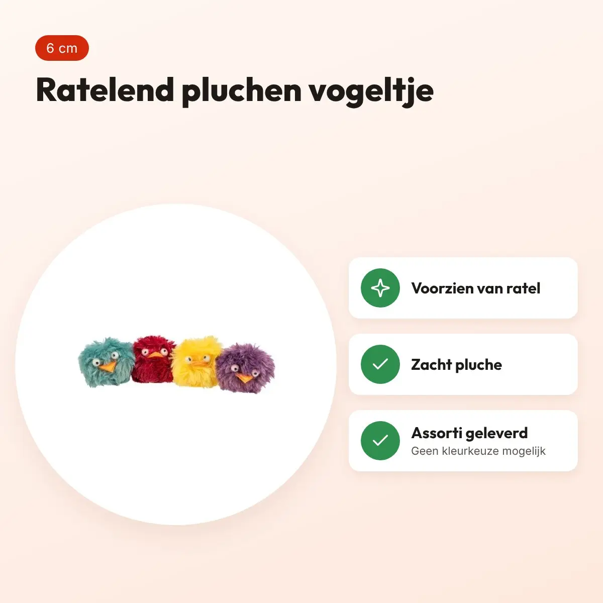 Trixie kattenspeeltje ratelbal pluche vogeltje assorti 6 cm – voordelen