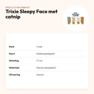 Trixie kattenspeeltje Sleepy Face pluche met catnip assorti 17 cm – productinformatie