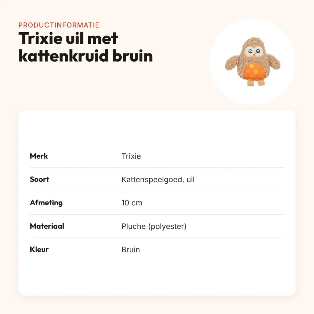 Trixie kattenspeeltje uil pluche met kattenkruid bruin 10 cm – productinformatie