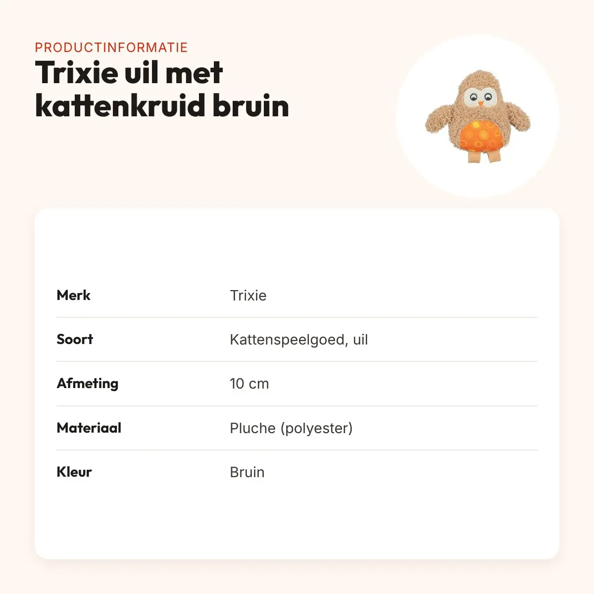 Trixie kattenspeeltje uil pluche met kattenkruid bruin 10 cm – productinformatie