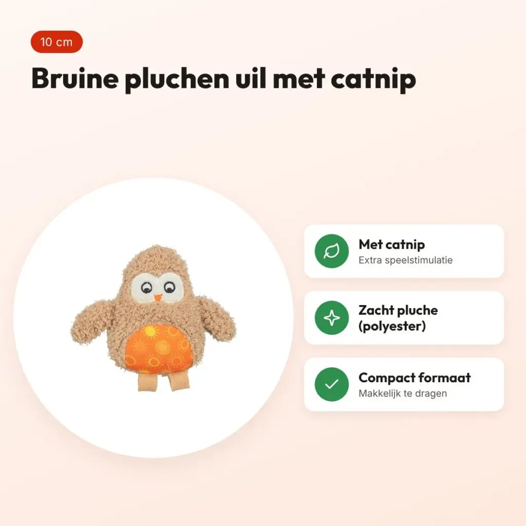 Trixie kattenspeeltje uil pluche met kattenkruid bruin 10 cm – voordelen