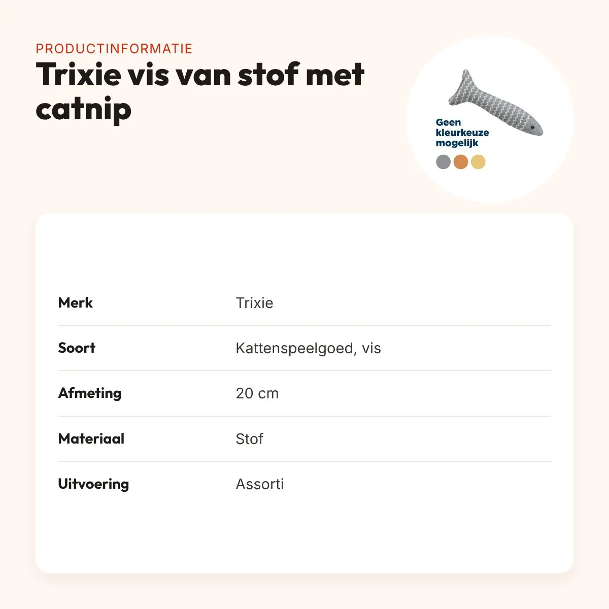 Trixie kattenspeeltje vis stof met catnip assorti 20 cm – productinformatie