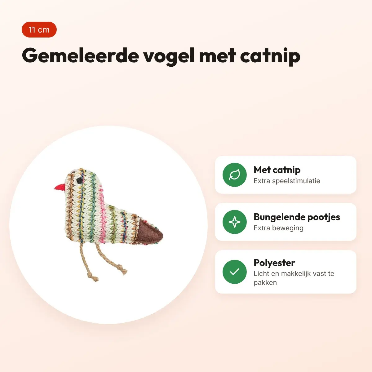 Trixie kattenspeeltje vogel met kattenkruid gemeleerde kleuren 11 cm – voordelen