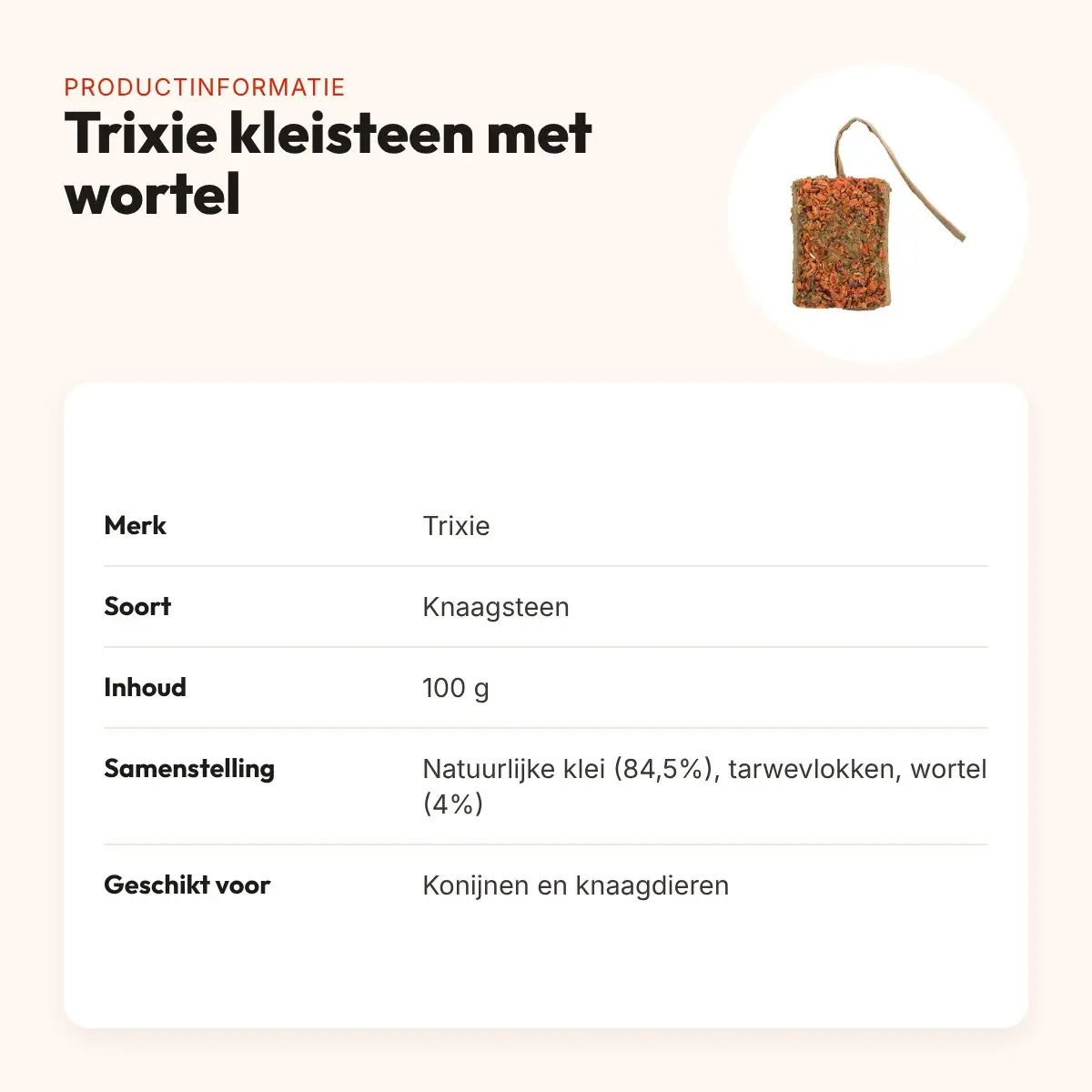 Trixie kleisteen met wortel 100 g – knaagsteen voor konijnen en knaagdieren – productinformatie