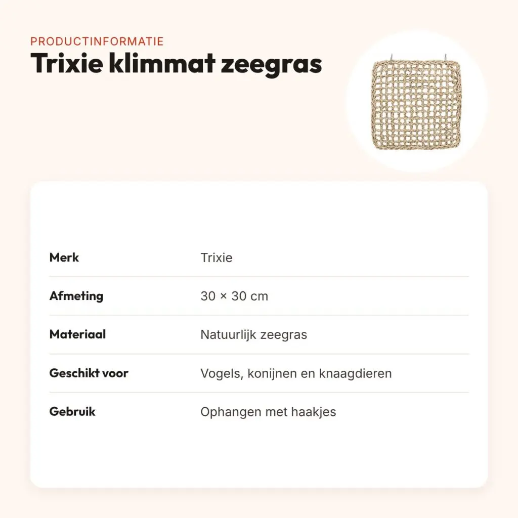 Trixie klimmat zeegras 30 x 30 cm – voor vogels, konijnen en knaagdieren – productinformatie
