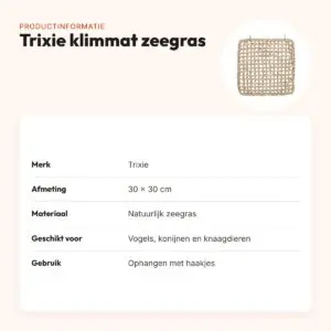Trixie klimmat zeegras 30 x 30 cm – voor vogels, konijnen en knaagdieren – productinformatie