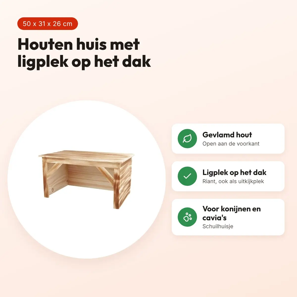 Trixie knaagdierhuis hout 50 x 31 x 26 cm – met ligplek bovenop – voordelen