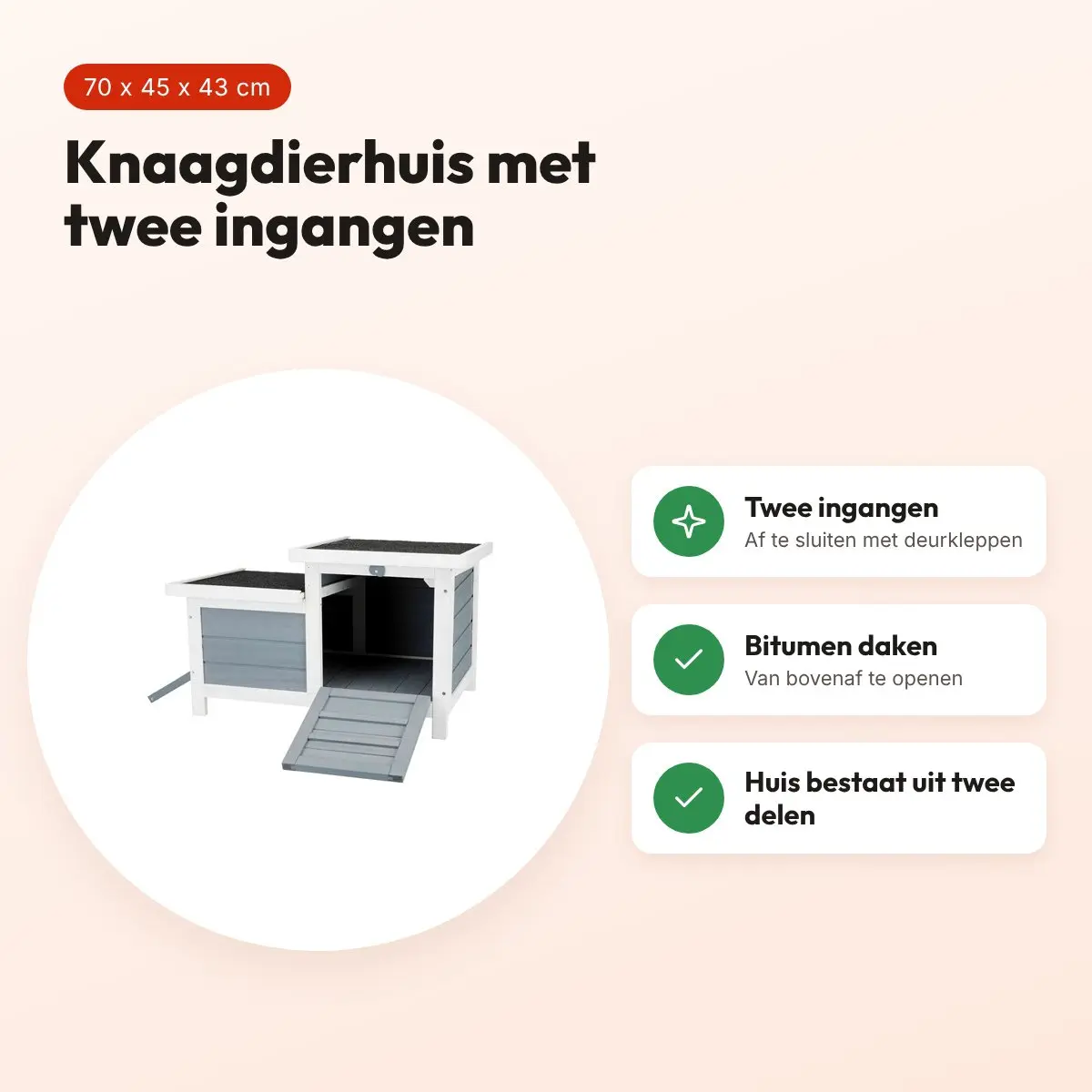 Trixie knaagdierhuis met 2 ingangen grijs/wit 70 x 45 x 43 cm – voordelen
