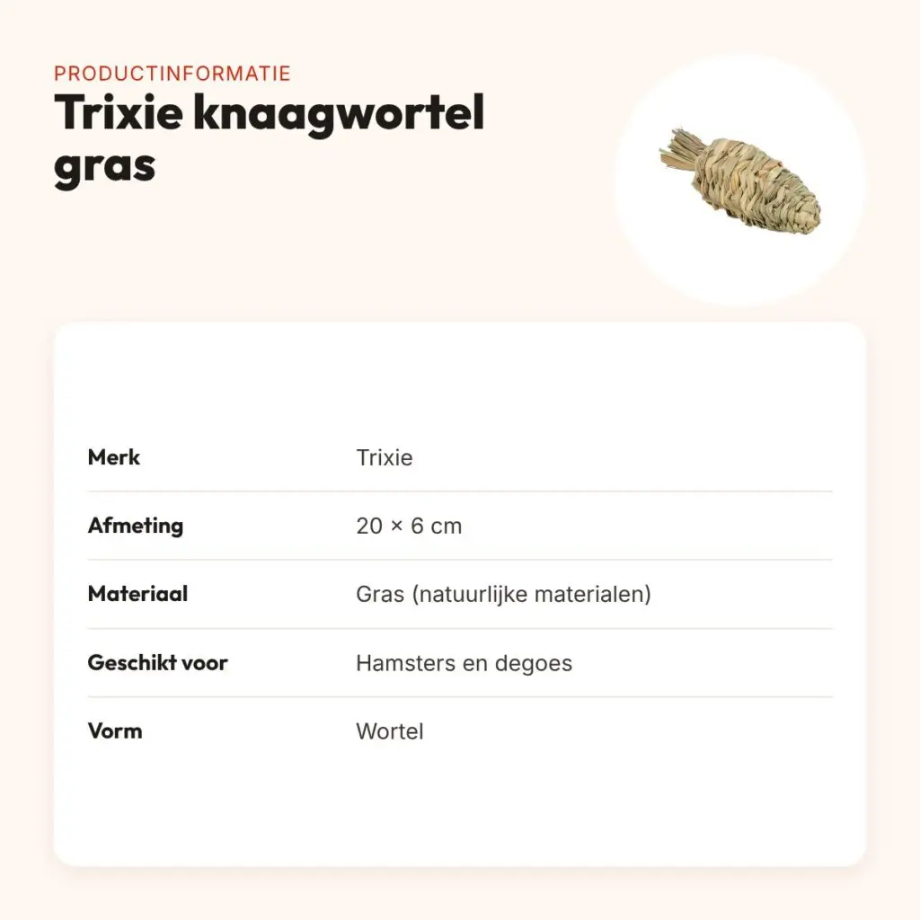 Trixie knaagspeeltje Wortel Gras 20 x 6 cm – hamsters en degoes – productinformatie