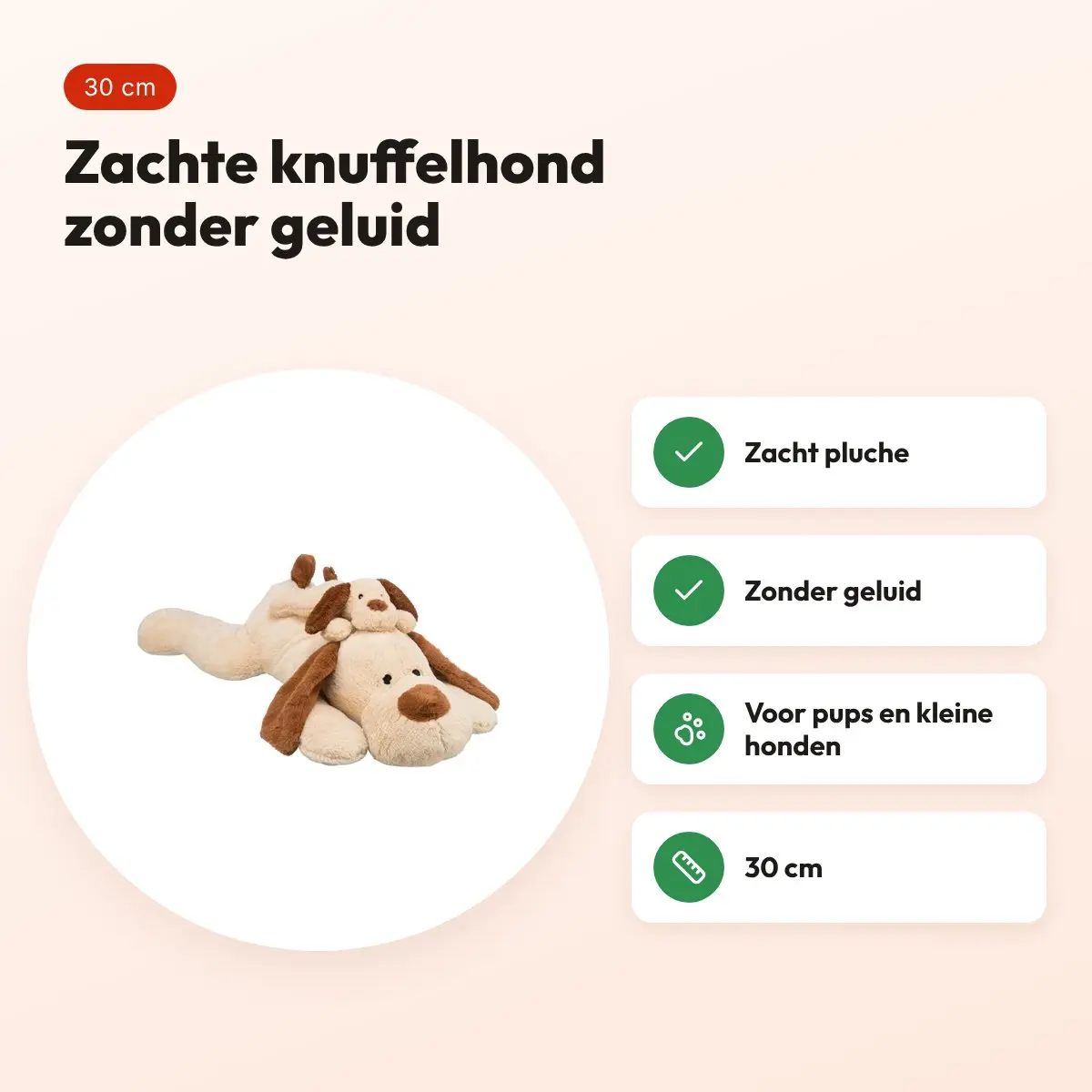 Trixie knuffelhond Benny pluche beige/bruin 30 cm – zonder geluid – voordelen