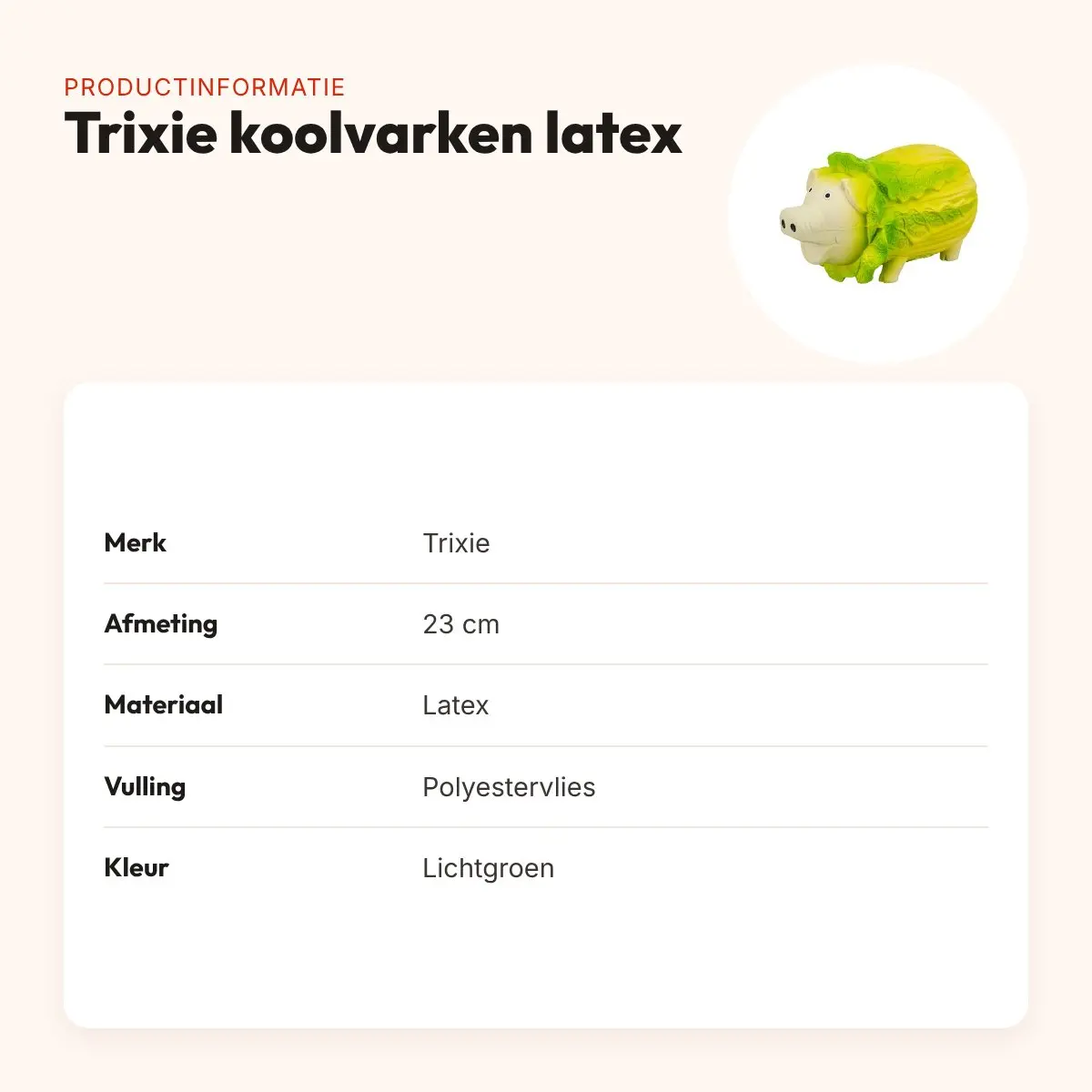 Trixie koolvarken latex lichtgroen 23 cm – hondenspeeltje met geluid – productinformatie