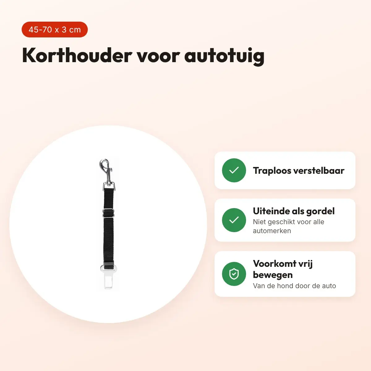 Trixie korthouder met musketonhaak zwart 45-70 cm – voor autotuig – voordelen