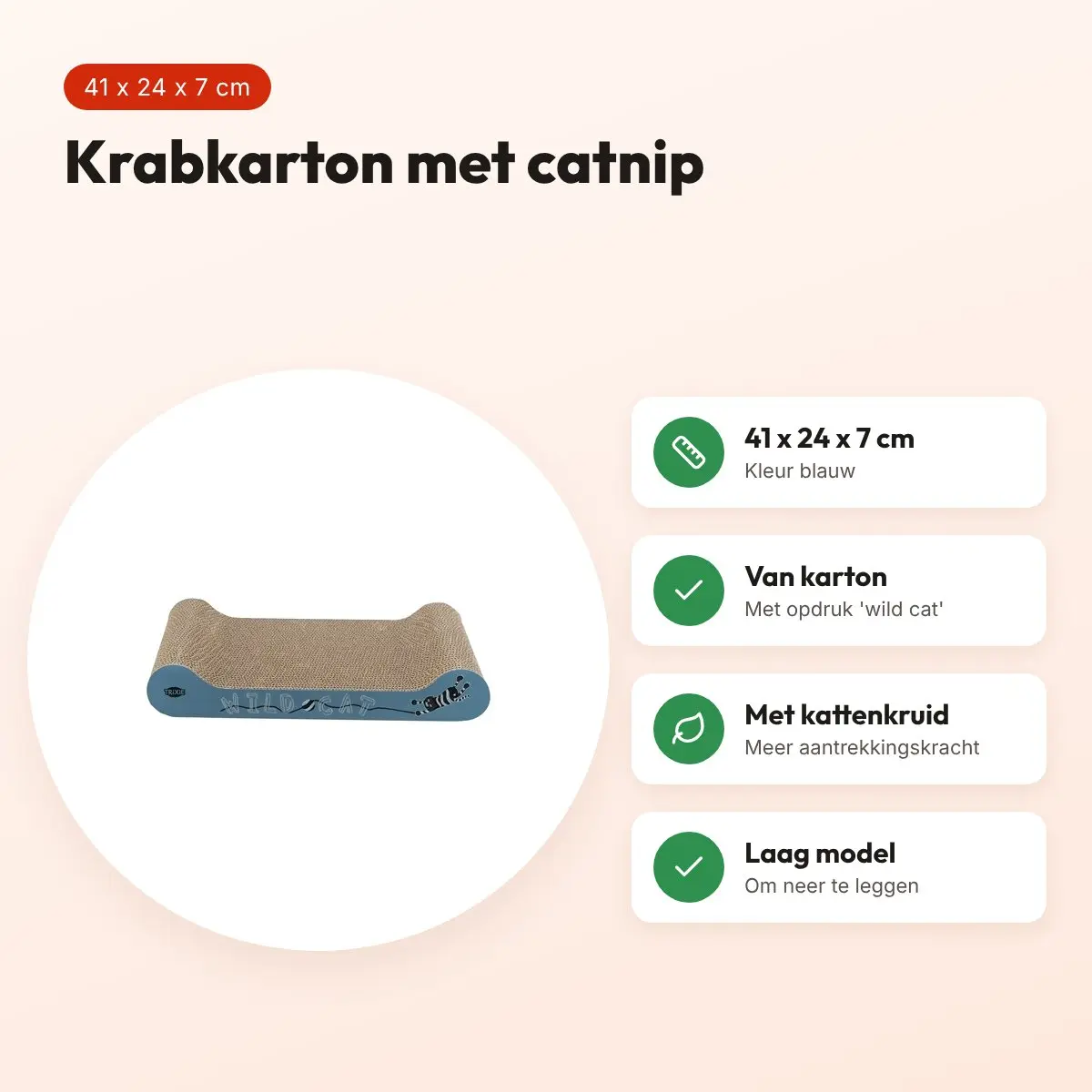 Trixie krabkarton met catnip blauw 41 x 24 x 7 cm – opdruk wild cat – voordelen
