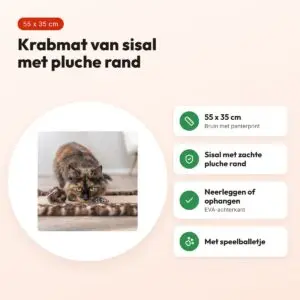 Trixie krabmat Leo panterprint bruin 55 x 35 cm – met speelballetje – voordelen