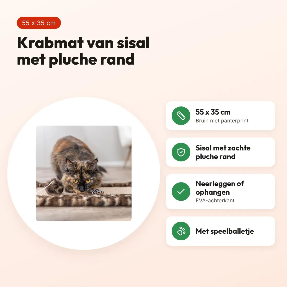 Trixie krabmat Leo panterprint bruin 55 x 35 cm – met speelballetje – voordelen