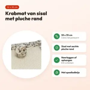 Trixie krabmat Leo panterprint crème 55 x 35 cm – met speelballetje – voordelen