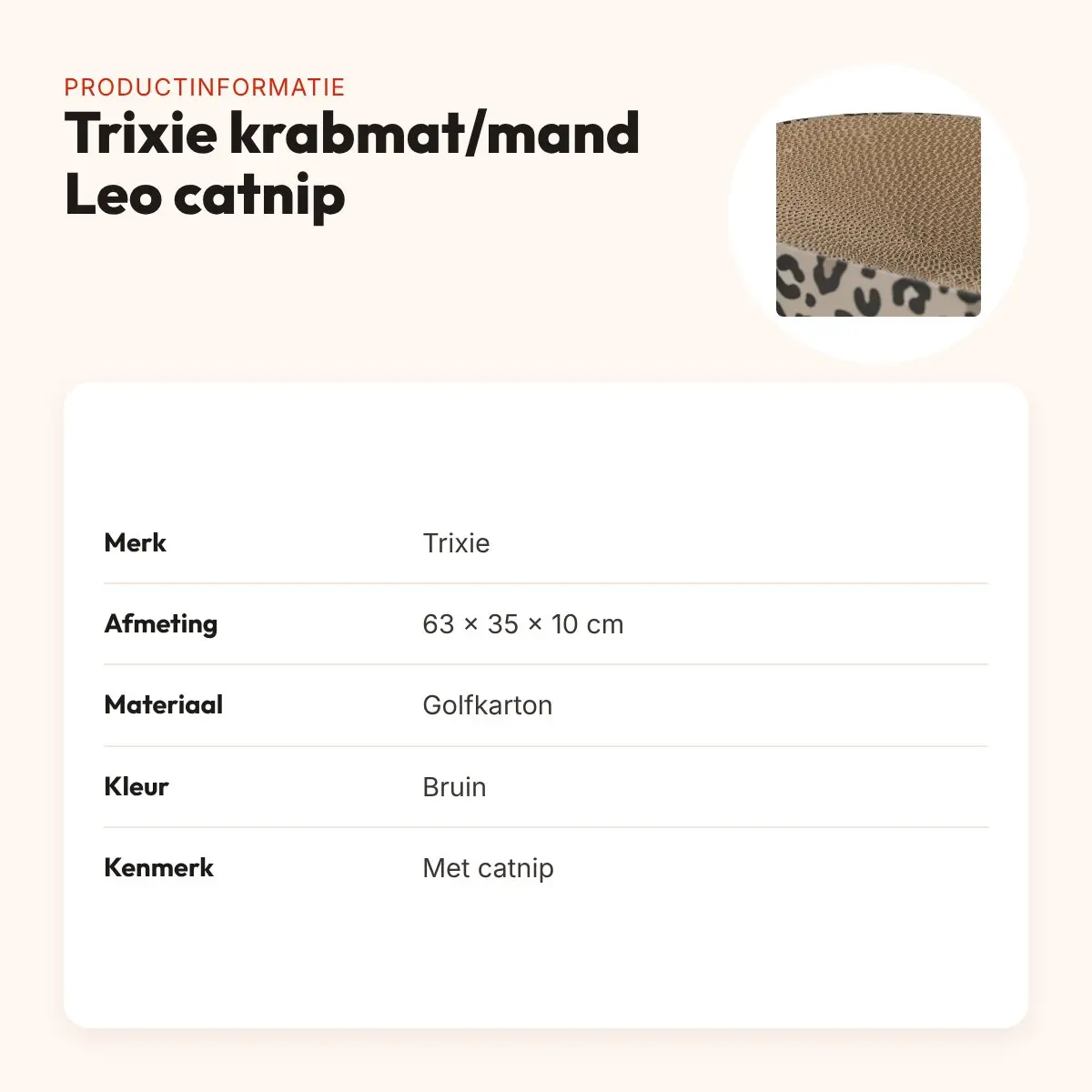 Trixie krabmat/mand Leo met catnip bruin 63 x 35 x 10 cm – golfkarton – productinformatie