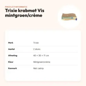 Trixie krabmat Vis met catnip mintgroen/crème 40 x 30 x 11 cm – set van 2 – productinformatie