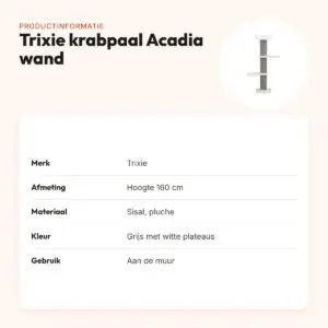 Trixie krabpaal Acadia voor aan de muur grijs 160 cm – drie ligplateaus – productinformatie