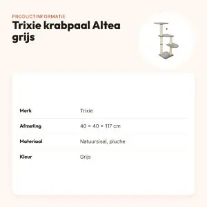 Trixie krabpaal Altea grijs 40 x 40 x 117 cm – pluche en natuursisal – productinformatie