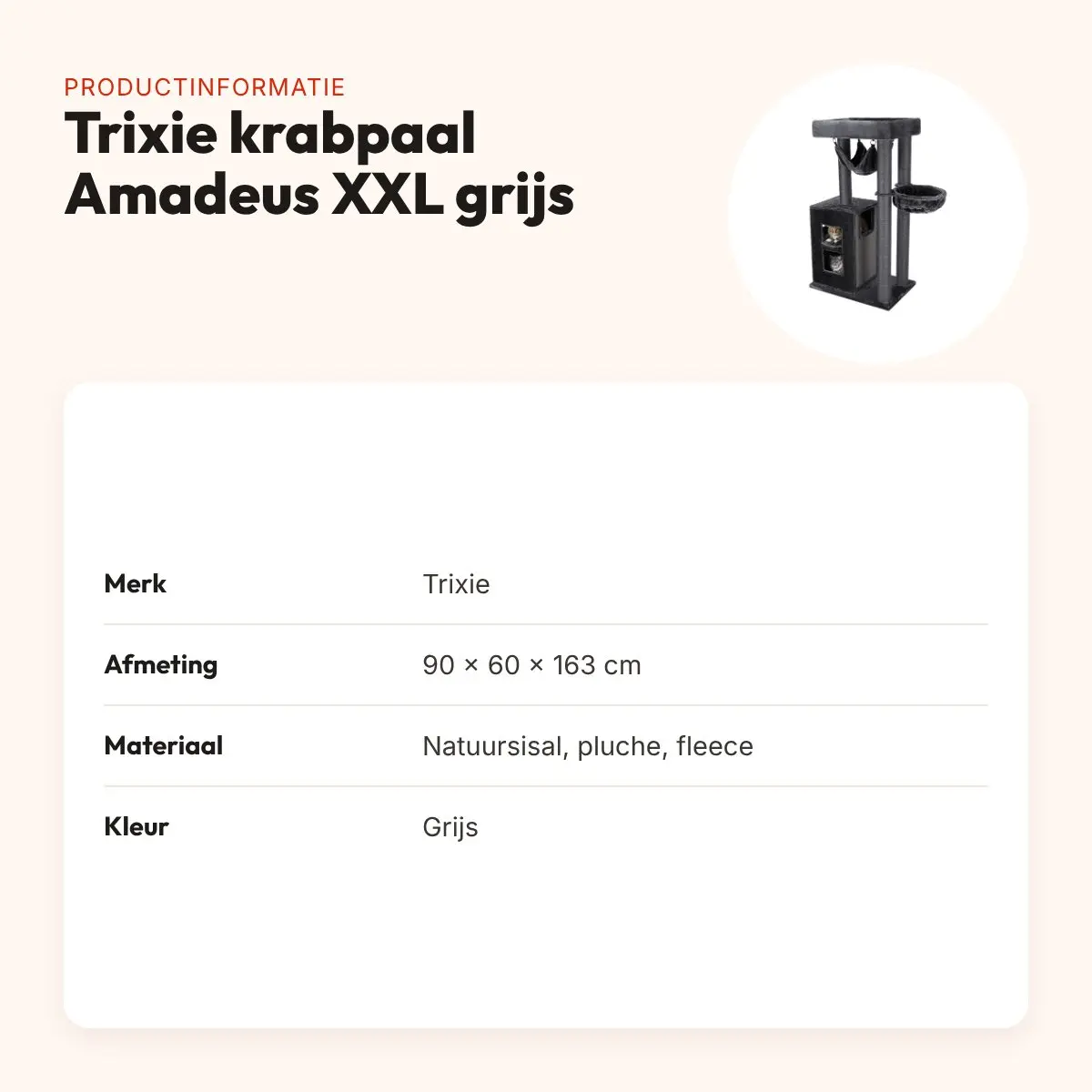 Trixie krabpaal Amadeus XXL grijs 90 x 60 x 163 cm – natuursisal – productinformatie
