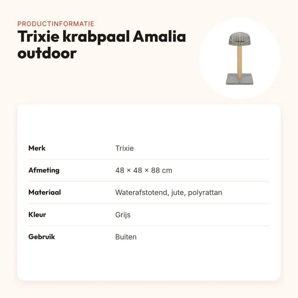 Trixie krabpaal Amalia outdoor grijs 48 x 48 x 88 cm – waterafstotend – productinformatie