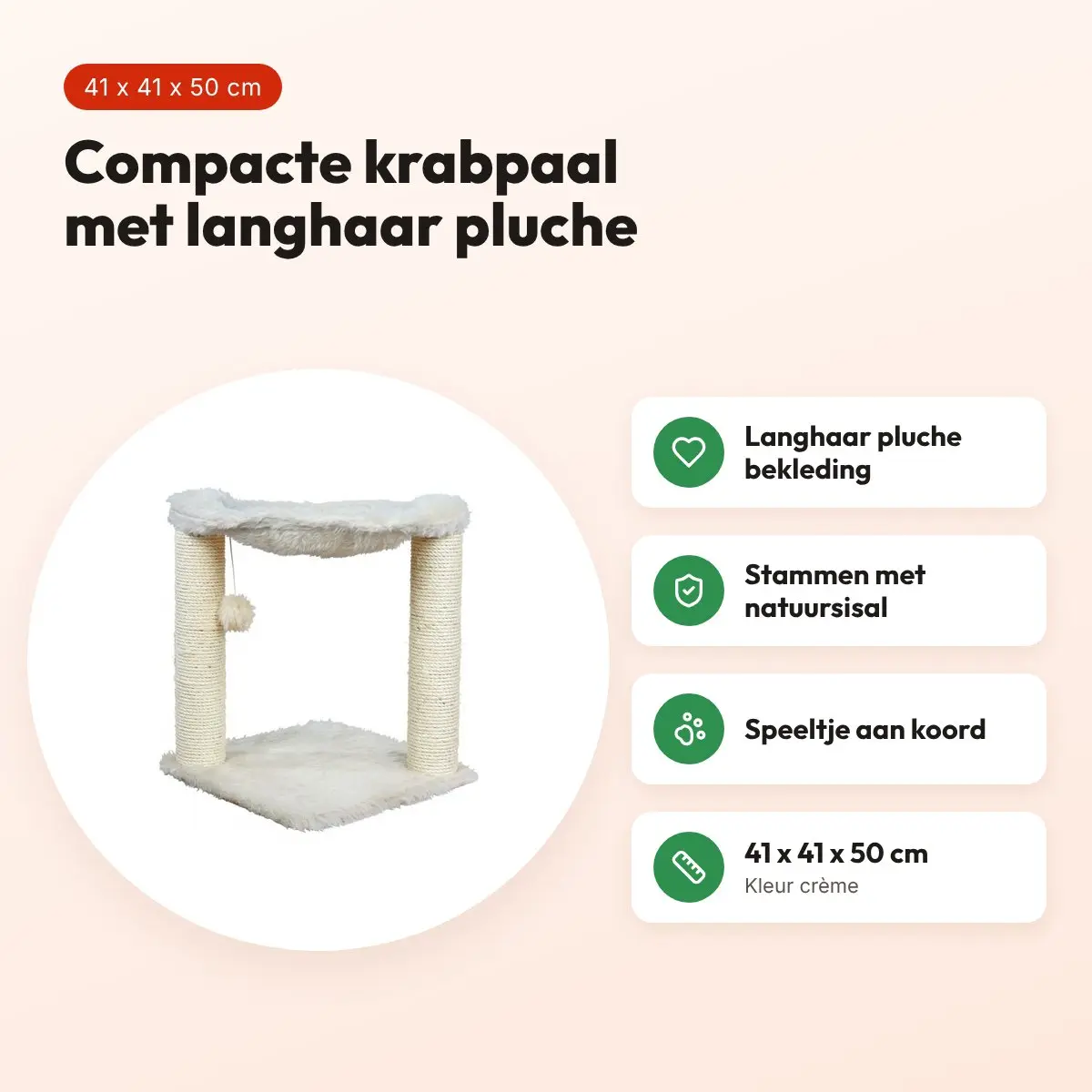 Trixie krabpaal Baza crème 41 x 41 x 50 cm – langhaar pluche – voordelen